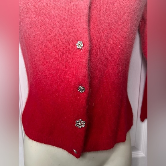 Pout VTG Lambswool Angora Rabbit Dip dye Flower Button Cardigan Sweater Med NWT - Picture 2 of 7
